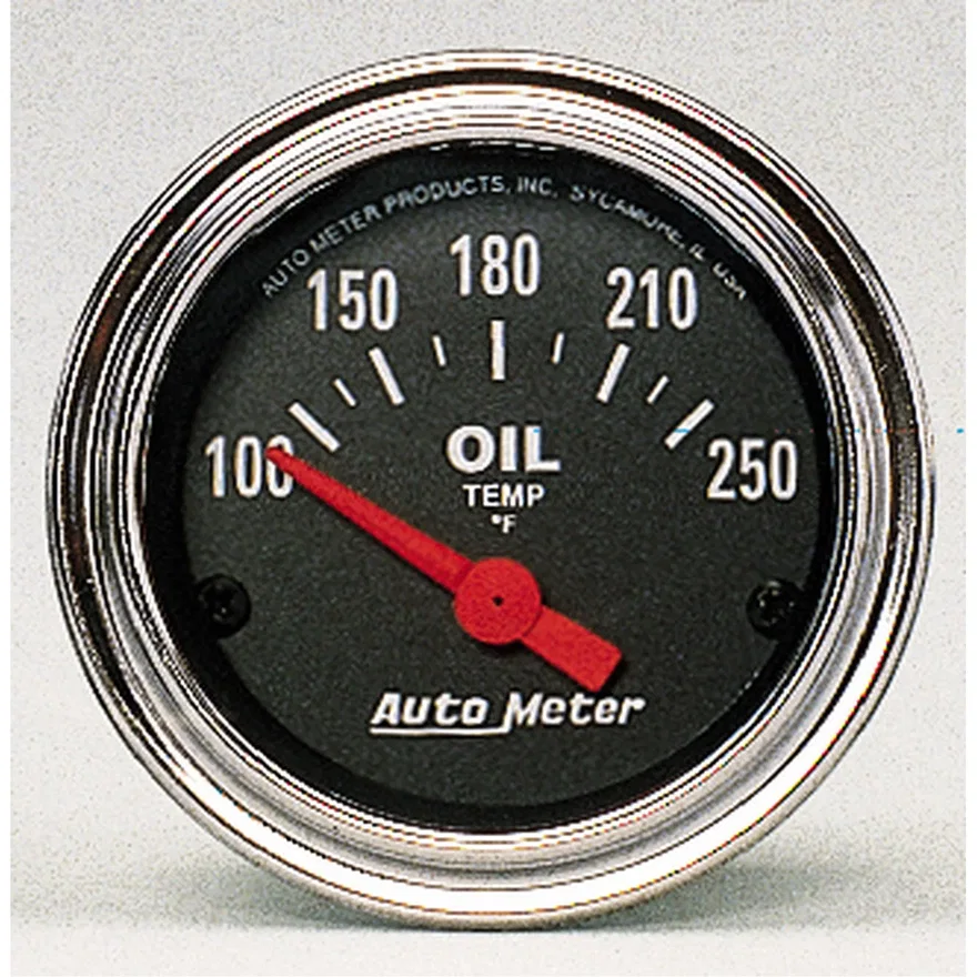 GAUGE; OIL TEMP; 2 1/16in.; 100-250deg.F; ELECTRIC; TRADITIONAL CHROME