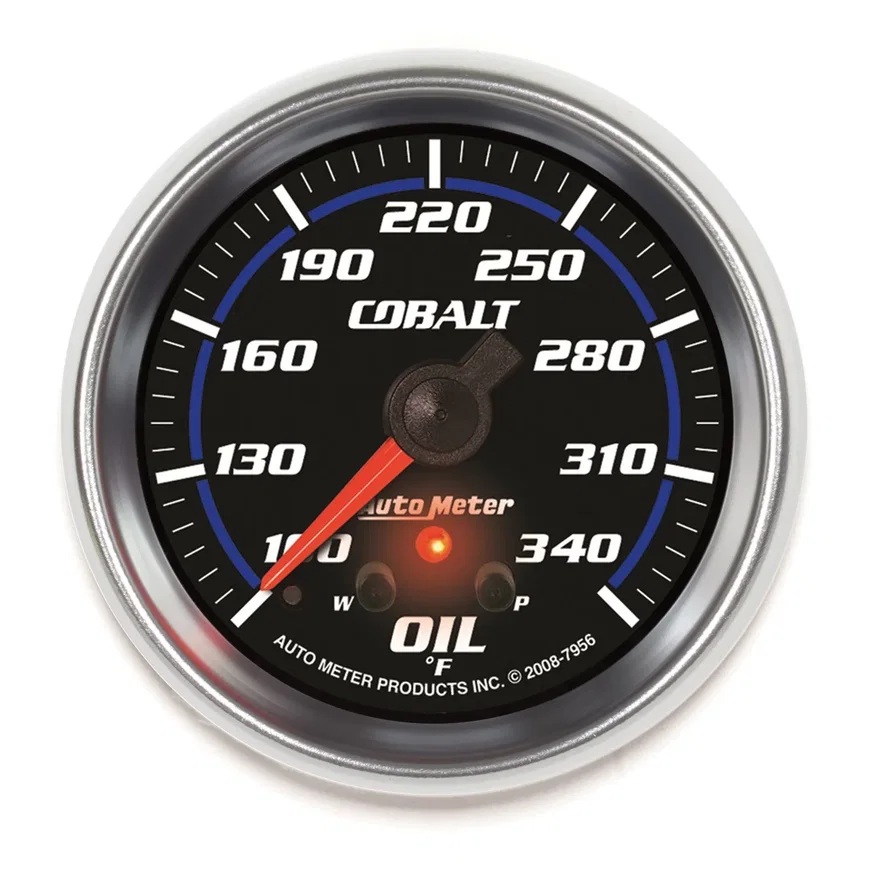 GAUGE; OIL TEMP; 2 5/8in.; 340deg.F; STEPPER MOTOR W/PEAK/WARN; COBALT