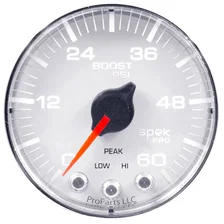 GAUGE; BOOST; 2 1/16in.; 60PSI; STEPPER MOTOR W/PEAK/WARN; WHT/CHRM; SPEK-PRO image 2