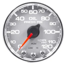 GAUGE; OIL PRESS; 2 1/16in.; 120PSI; STEPPER MOTOR W/PEAK/WARN; SLVR/CHRM; SPEK image 2