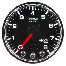 GAUGE; TACH; 2 1/16in.; 8K RPM; W/SHIFT LIGHT/PEAK MEM; BLK/CHRM; SPEK-PRO image 2