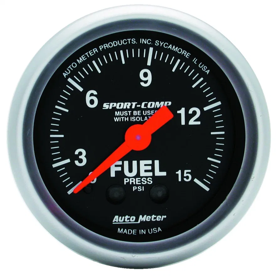 GAUGE; FUEL PRESSURE; 2 1/16in.; 15PSI; MECHANICAL W/ISOLATOR; SPORT-COMP