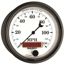 GAUGE; SPEEDOMETER; 3 3/8in.; 120MPH; ELEC. PROG. W/LCD ODO; OLD TYME WHT II image 6