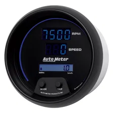 GAUGE; TACH/SPEEDO; 3 3/8in.; 260MPH/260KMH/10KRPM; PRGRAM; DIGITAL; BK W/BLU LE image 2