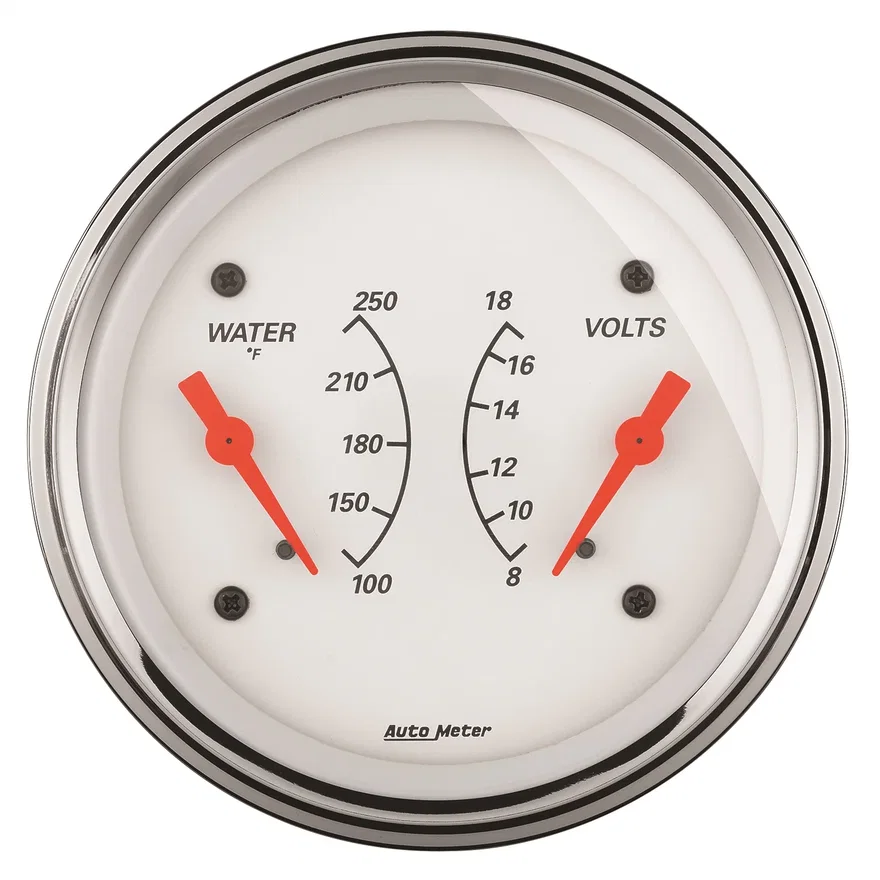 GAUGE; DUAL; WTMP/VOLT; 3 3/8in.; 250deg.F/18V; ELEC; ARCTIC WHITE