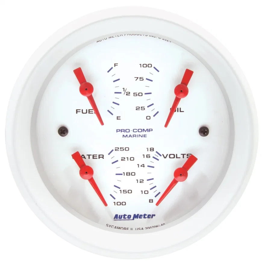 GAUGE; QUAD; 3-3/8in.; 240OE-33OF; ELEC; MARINE WHITE