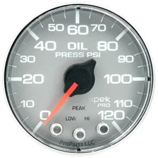 GAUGE; OIL PRESS; 2 1/16in.; 120PSI; STEPPER MOTOR W/PEAK/WARN; SLVR/CHRM; SPEK image 2
