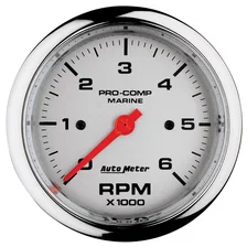 GAUGE; TACHOMETER; 3 3/8in.; 6K RPM; MARINE CHROME image 1