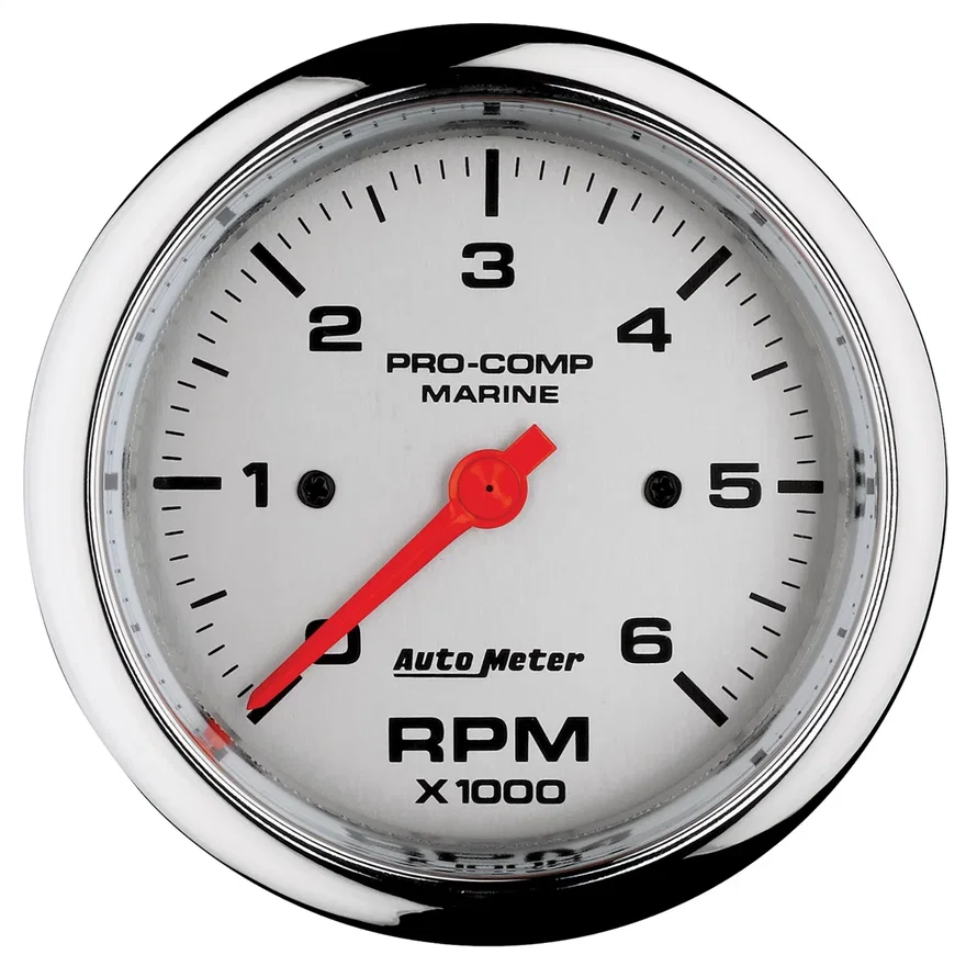 GAUGE; TACHOMETER; 3 3/8in.; 6K RPM; MARINE CHROME