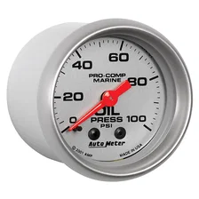 GAUGE; OIL PRESSURE; 2 1/16in.; 100PSI; MECHANICAL; MARINE SILVER image 3