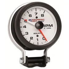 GAUGE; TACHOMETER; 3 3/4in.; 8K RPM; PEDESTAL W/RED LINE; CHEVY RED BOWTIE; WHIT image 6