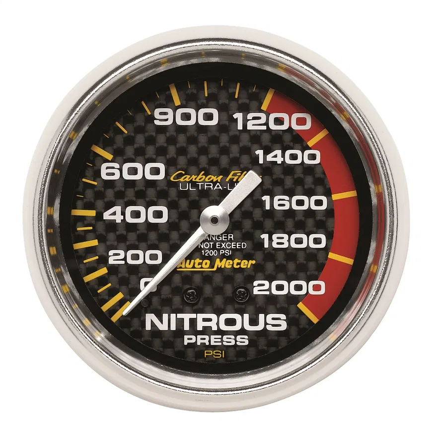 GAUGE; NITROUS PRESSURE; 2 5/8in.; 1600PSI; MECHANICAL; CARBON FIBER