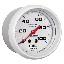 GAUGE; OIL PRESSURE; 2 5/8in.; 100PSI; MECHANICAL; MARINE WHITE image 3