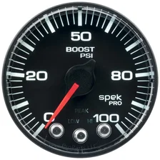 GAUGE; BOOST; 2 1/16in.; 100PSI; STEPPER MOTOR W/PEAK/WARN; BLK/BLK; SPEK-PRO image 2
