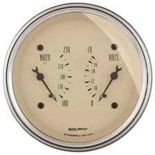 GAUGE; DUAL; WTMP/VOLT; 3 3/8in.; 250deg.F/18V; ELEC; ANTQ BEIGE image 1