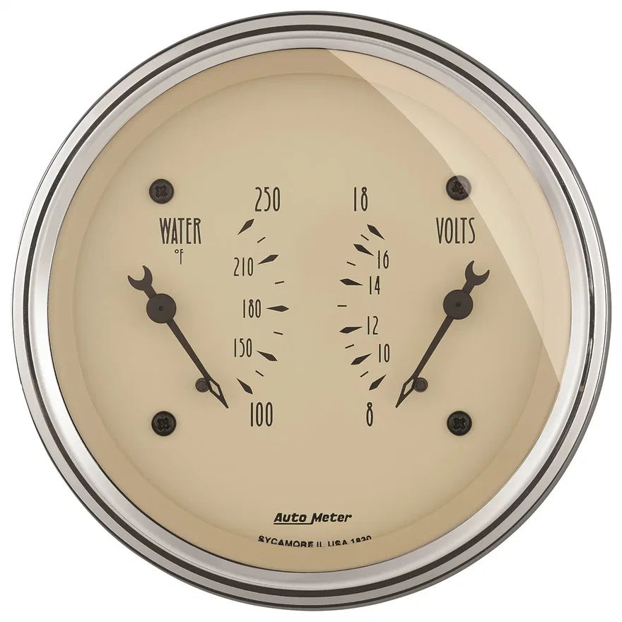 GAUGE; DUAL; WTMP/VOLT; 3 3/8in.; 250deg.F/18V; ELEC; ANTQ BEIGE