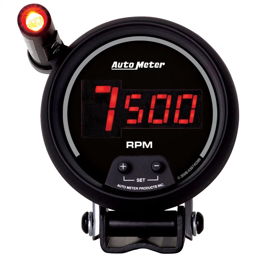 GAUGE; TACH; 3 3/4in.; 10K RPM; PEDESTAL W/QUICK-LITE; DIGITAL; BLK W/RED LED