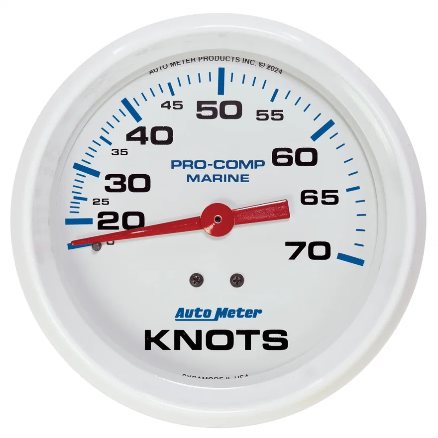 GAUGE; SPEEDOMETER; 3 3/8in.; 70 KNOTS; MECHANICAL; MARINE WHITE
