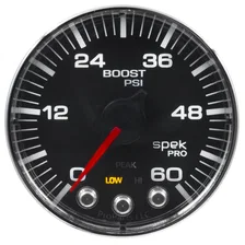 GAUGE; BOOST; 2 1/16in.; 60PSI; STEPPER MOTOR W/PEAK/WARN; BLK/CHRM; SPEK-PRO image 2