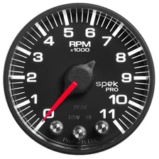 GAUGE; TACH; 2 1/16in.; 11K RPM; W/SHIFT LIGHT/PEAK MEM; BLK/BLK; SPEK-PRO image 2