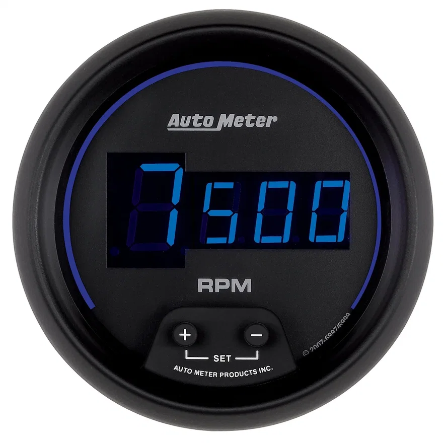 GAUGE; TACH; 3 3/8in.; 10K RPM; IN-DASH; DIGITAL; BLACK DIAL W/BLUE LED