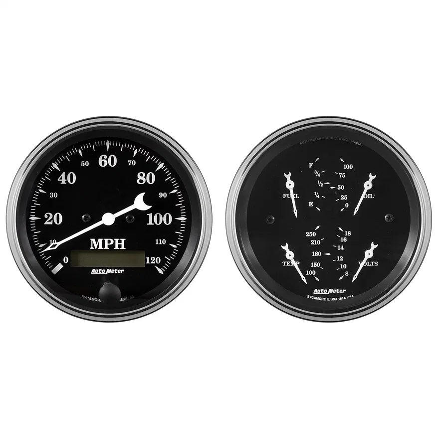 GAUGE KIT; 2 PC.; QUAD/SPEEDOMETER; 3 3/8in.; OLD TYME BLACK