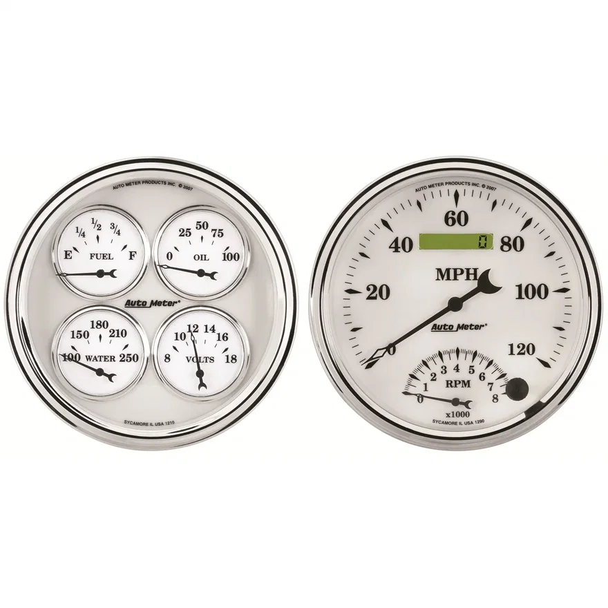 GAUGE KIT; 2 PC.; QUAD/TACH/SPEEDO; 5in.; OLD TYME WHITE II