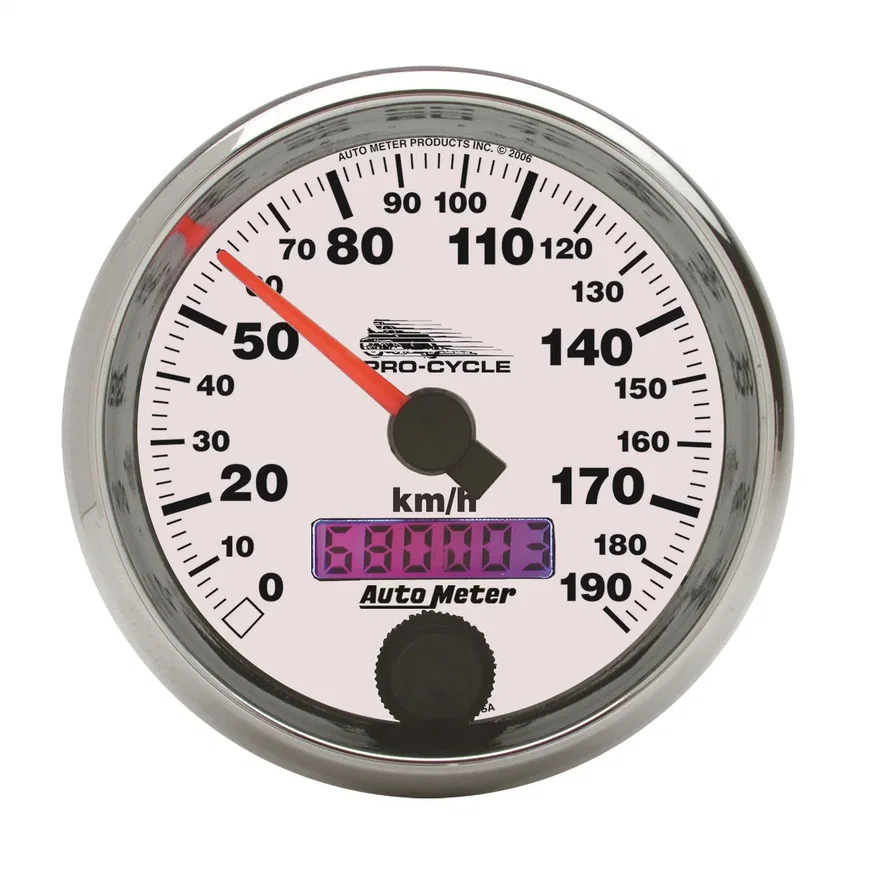 GAUGE; SPEEDO; 2 5/8in.; 190 KM/H; ELEC; WHITE; PRO-CYCLE