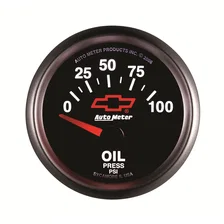 GAUGE; OIL PRESSURE; 2 1/16in.; 100PSI; ELECTRIC; CHEVY RED BOWTIE; BLACK image 3