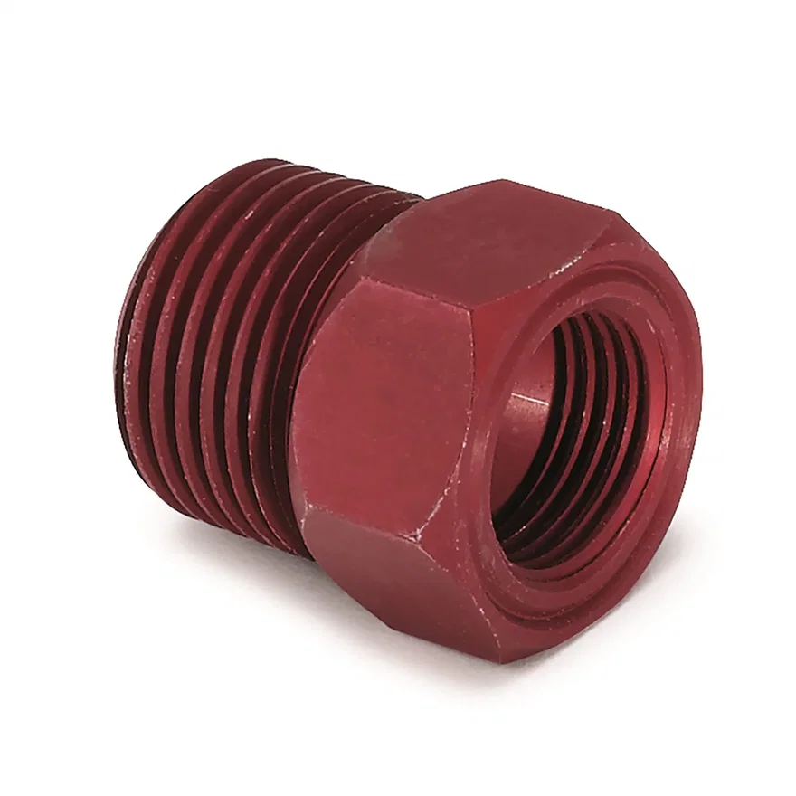 FITTING; ADAPTER; 1/2in. NPT MALE; ALUMINUM; RED; FOR MECH. TEMP. GAUGE