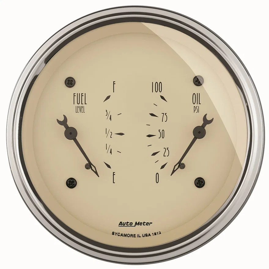 GAUGE; DUAL; FUEL/OILP; 3 3/8in.; 240OE-33OF/100PSI; ELEC; ANTQ BEIGE