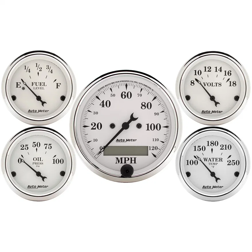 GAUGE KIT; 5 PC.; 3 1/8in./2 1/16in.; ELEC. SPEEDOMETER; OLD TYME WHITE
