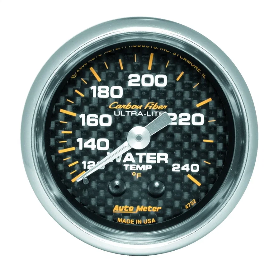 GAUGE; WATER TEMP; 2 1/16in.; 120-240deg.F; MECHANICAL; CARBON FIBER