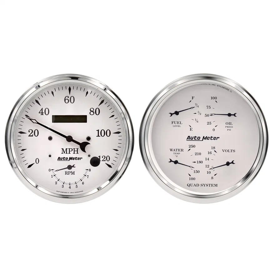 GAUGE KIT; 2 PC.; QUAD/TACH/SPEEDO; 5in.; OLD TYME WHITE