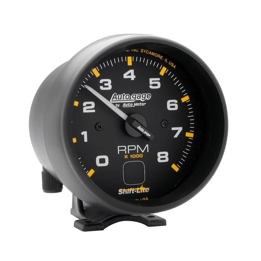 GAUGE; TACH; 3 3/4in.; 8K RPM; PEDESTAL W/SHIFT LIGHT; BLK DIAL BLK CASE; AG