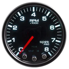 GAUGE; TACH; 2 1/16in.; 8K RPM; W/SHIFT LIGHT/PEAK MEM; BLK/SMOKE/BLK; SPEK-PRO image 2