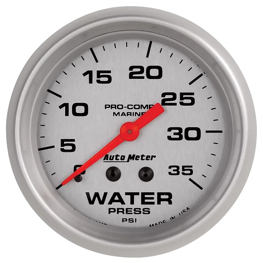 GAUGE; WATER PRESS; 2 5/8in.; 35PSI; MECHANICAL; MARINE SILVER