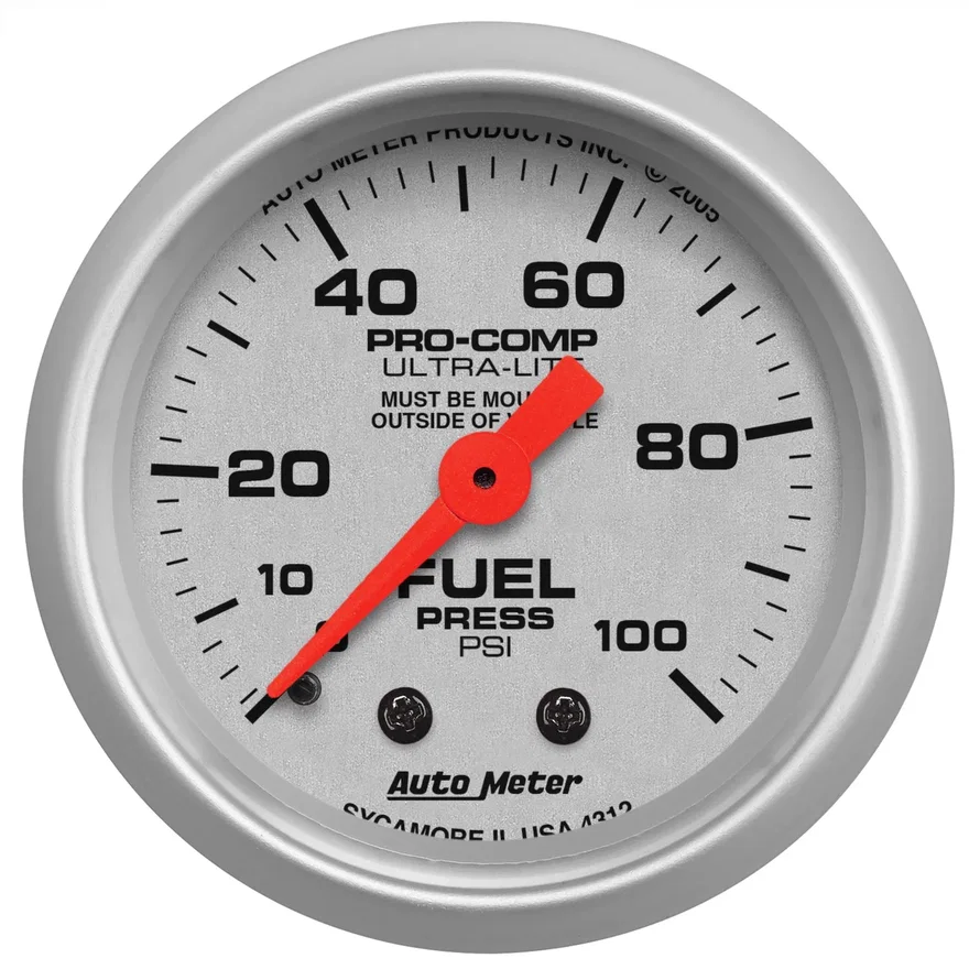 GAUGE; FUEL PRESSURE; 2 1/16in.; 100PSI; MECHANICAL; ULTRA-LITE