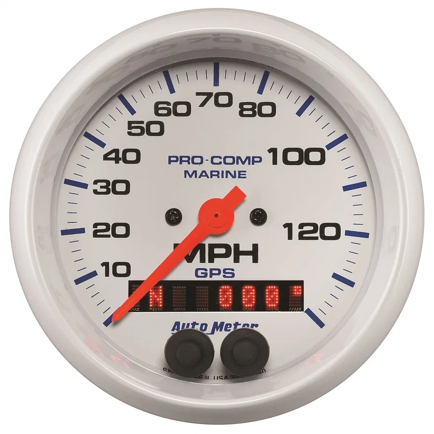 GAUGE; SPEEDOMETER; 3 3/8in.; 140MPH; GPS; MARINE WHITE