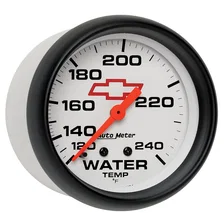 GAUGE; WATER TEMP; 2 5/8in.; 120-240deg.F; MECHANICAL; CHEVY RED BOWTIE; WHITE image 3