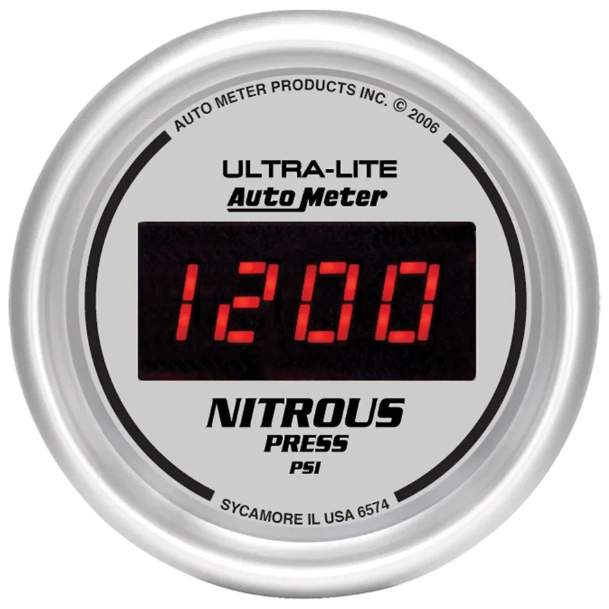 GAUGE; NITROUS PRESSURE; 2 1/16in.; 1600PSI; DIGITAL; SILVER DIAL W/RED LED