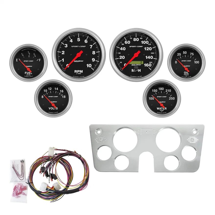 DIRECT FIT DASH KIT; CHEVY TRUCK 67-72; TACH/MPH/FUEL/OILP/WTMP/VOLT; SPORT-COMP