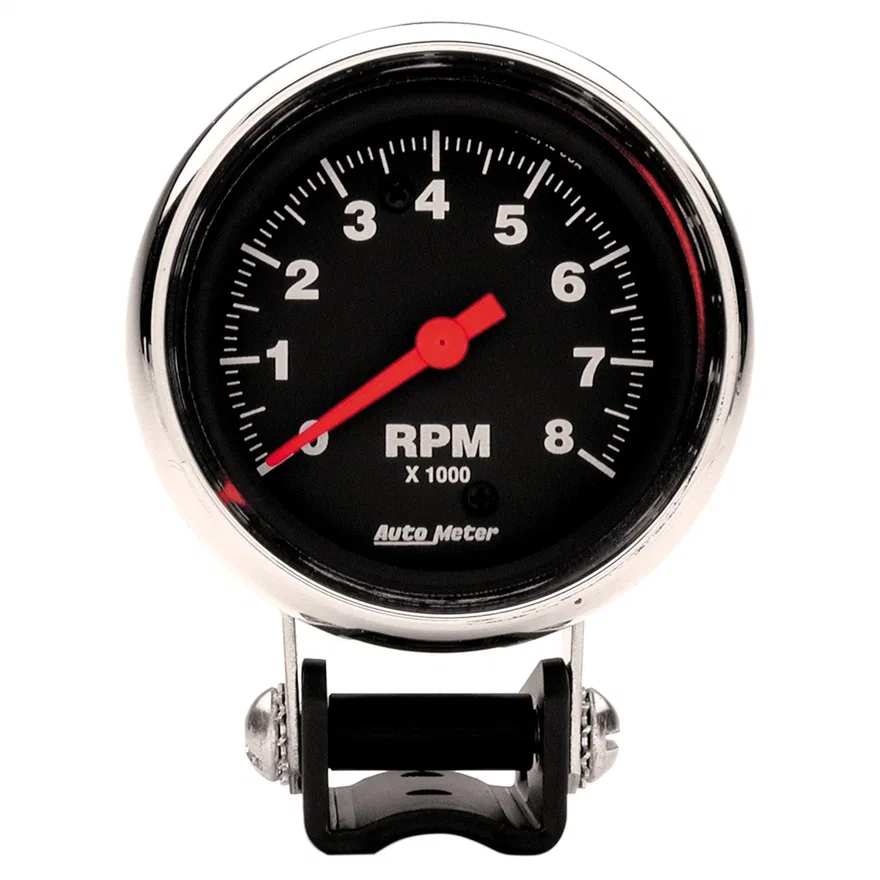 GAUGE; TACHOMETER; 2 5/8in.; 8K RPM; PEDESTAL; TRADITIONAL CHROME