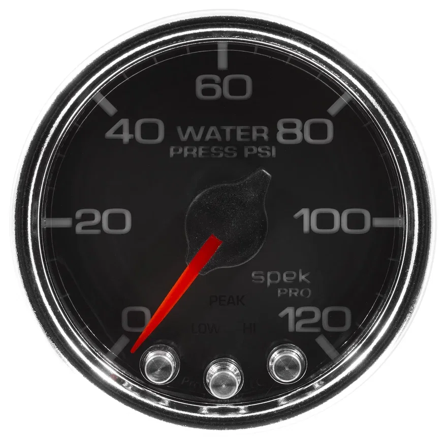 GAUGE; WATER PRESS; 2 1/16in.; 120PSI; STEPPER MOTOR W/PEAK/WARN; BLK/CHRM; SPEK
