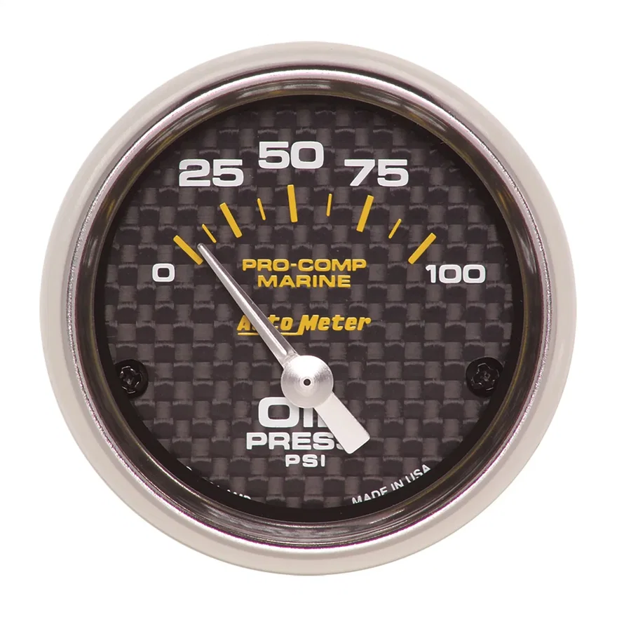 GAUGE; OIL PRESSURE; 2 1/16in.; 100PSI; ELECTRIC; MARINE CARBON FIBER