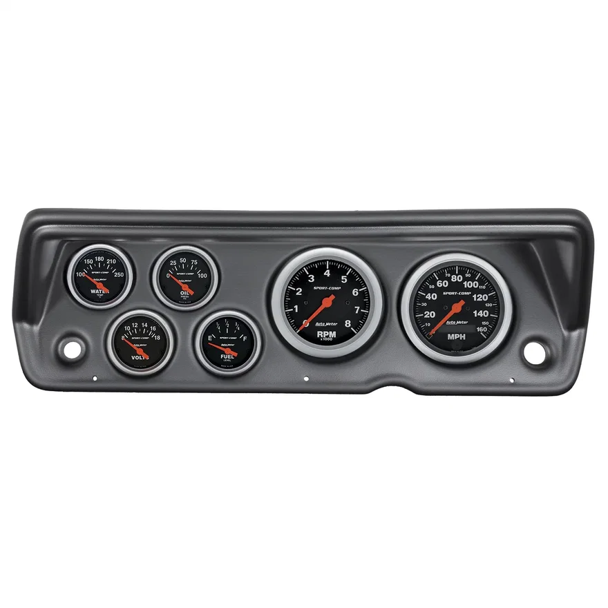 DIRECT FIT DASH KIT; ABODY/DUSTER/DEMON/DART 70-76; TACH/MPH/FUEL/OILP/WTMP/VOLT