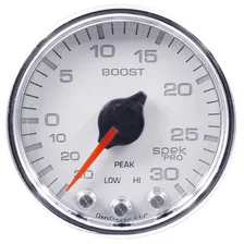 GAUGE; VAC/BOOST; 2 1/16in.; 30INHG-30PSI; STEPPER MTR W/PK/WRN; WHT/CHRME; SPEK image 2