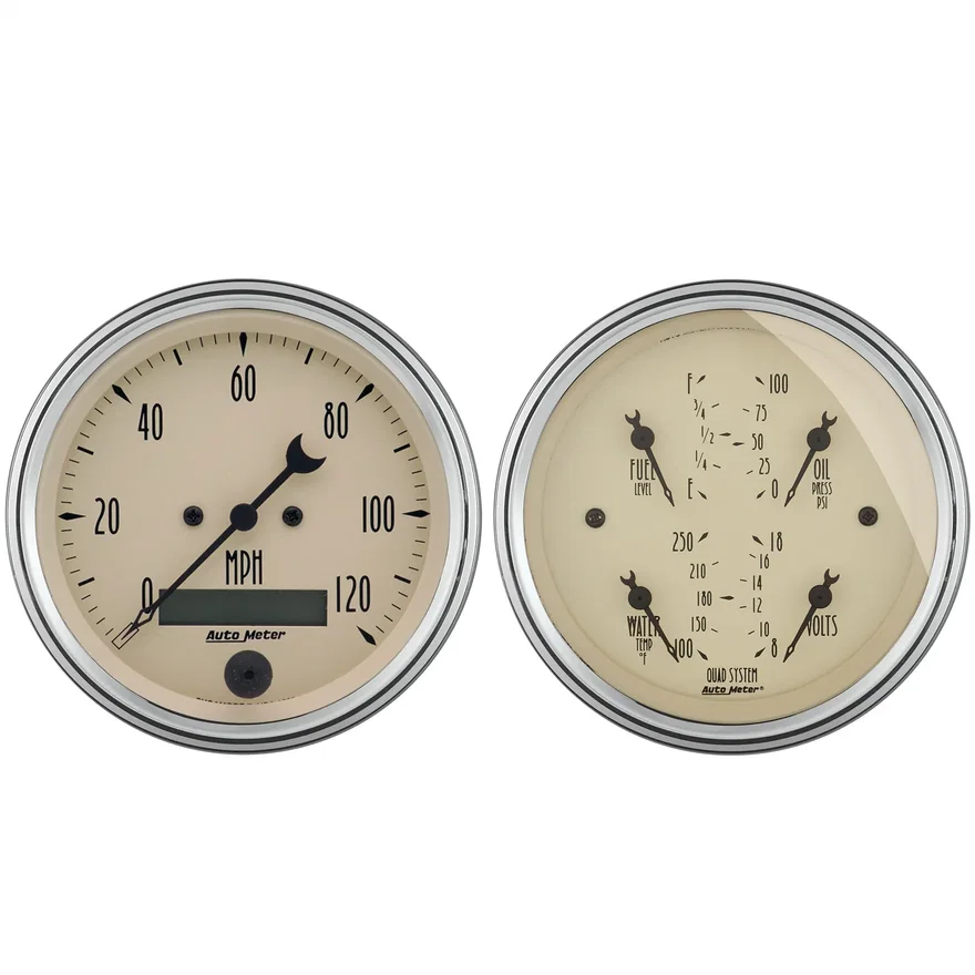 GAUGE KIT; 2 PC.; QUAD/SPEEDOMETER; 3 3/8in.; ANTIQUE BEIGE