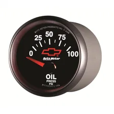 GAUGE; OIL PRESSURE; 2 1/16in.; 100PSI; ELECTRIC; CHEVY RED BOWTIE; BLACK image 2