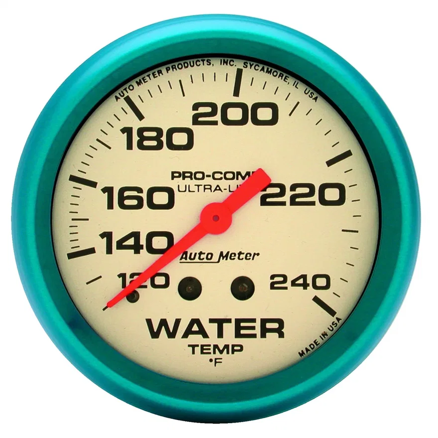 GAUGE; WATER TEMP; 2 5/8in.; 120-240deg.F; MECH.; GLOW IN THE DARK; ULTRA-NITE